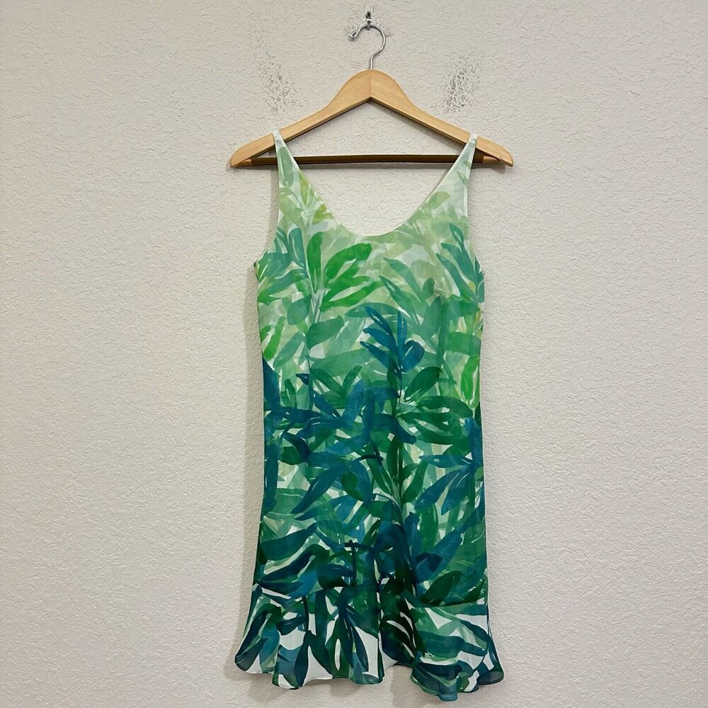 CABI #5235 Green Tropical Palm Leaf Castaway Mini Dress Lined